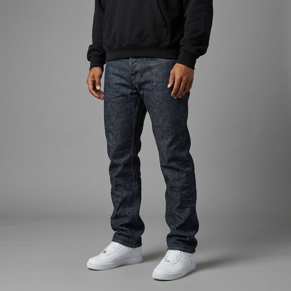 AllSaints Spitalfields Mens Resin Split Twisted Seam Jeans Dark Indigo Blue 34